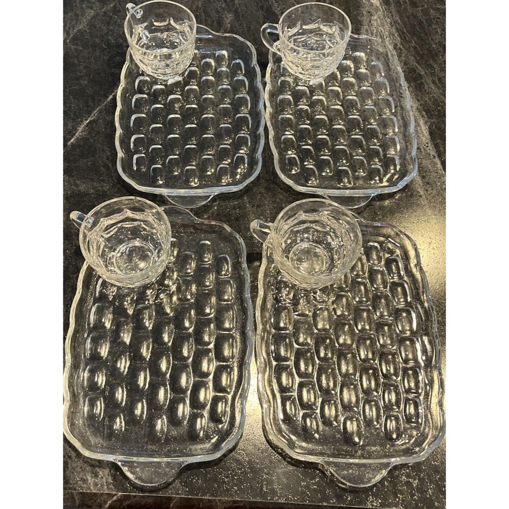 VNTG set of 4 Federal Glass Yorktown Clear Snack  Plates Old Stock